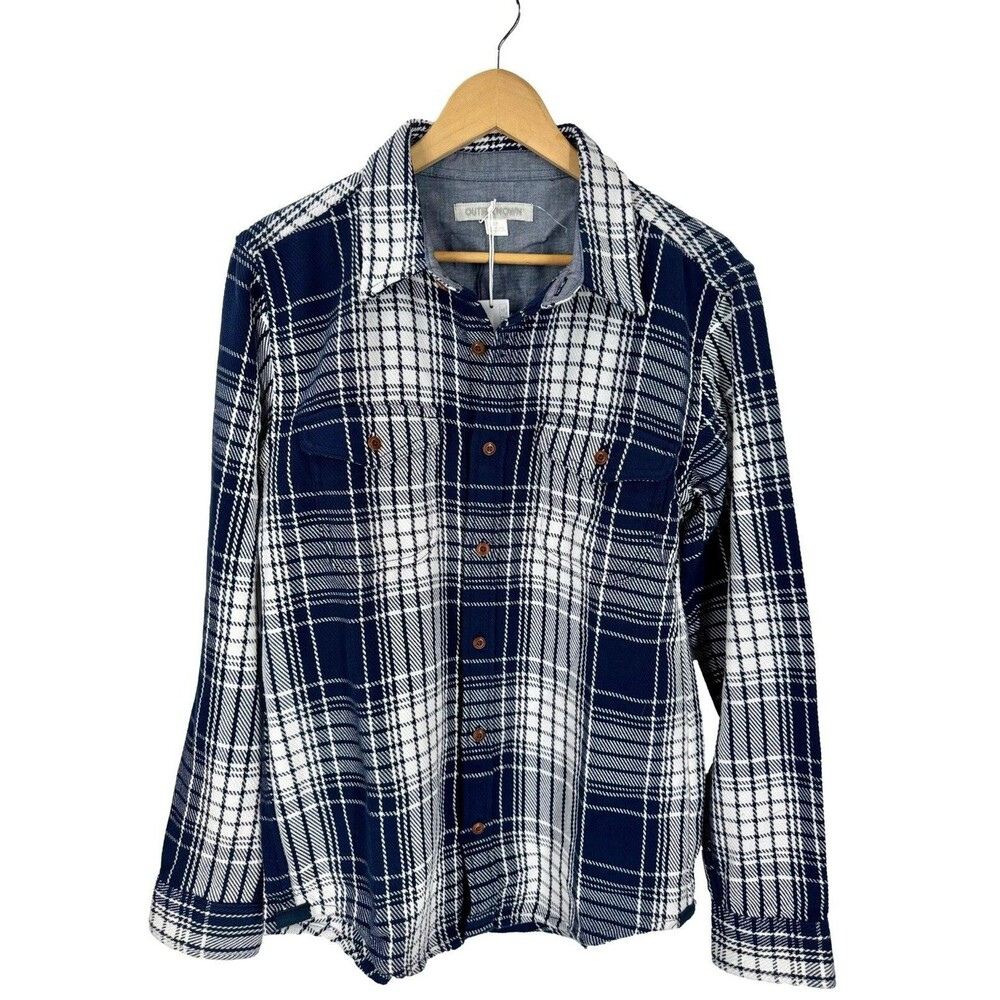Outerknown Blanket Shirt Plaid Button Up Organic Cotton 1310023W ABB Mens S Blue - Picture 2 of 7
